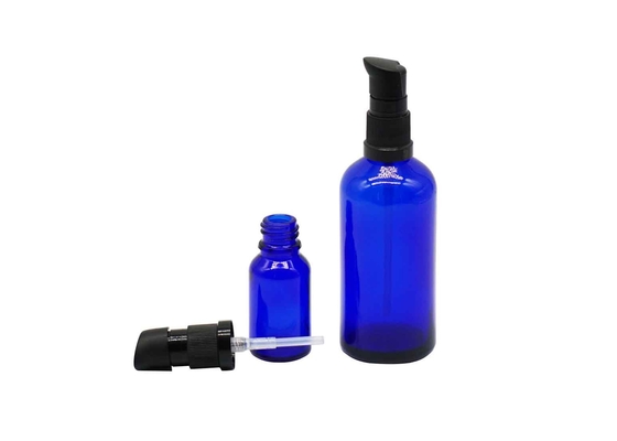 Van het Druppelbuisjeflessen van de cilinderetherische olie de de Lotionpomp bedekt Blauwe Duidelijke Kleur
